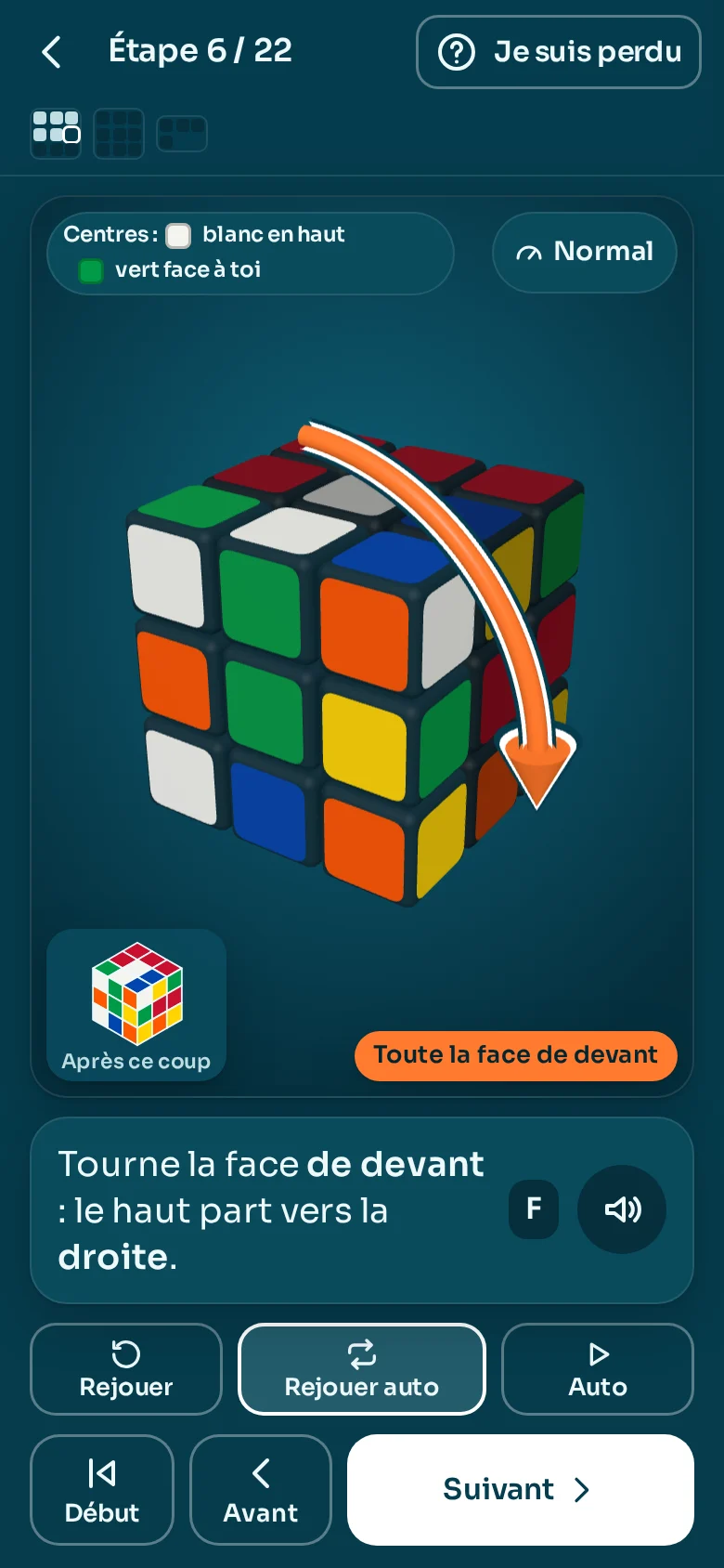 Le lecteur pas à pas : le cube en 3D et la consigne du coup